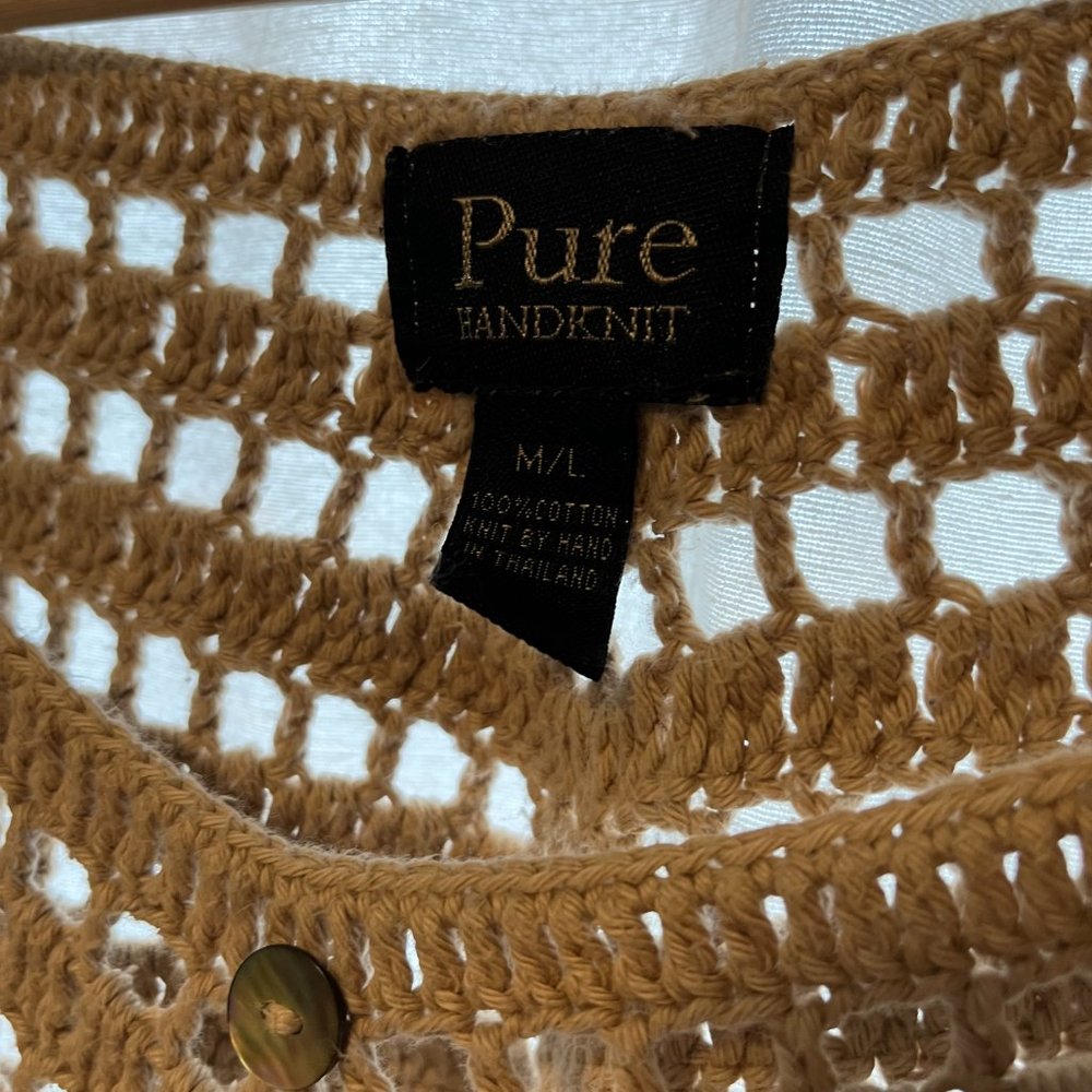 PURE HANDKNIT sweater, summer cover up, 100% cotton. M/L